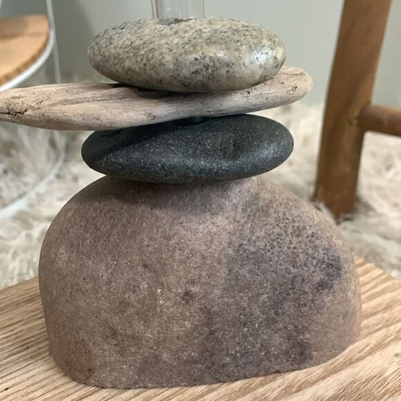 Small Cairn Style Boho Driftwood And Stone Bud Vase - Picture 8 of 14